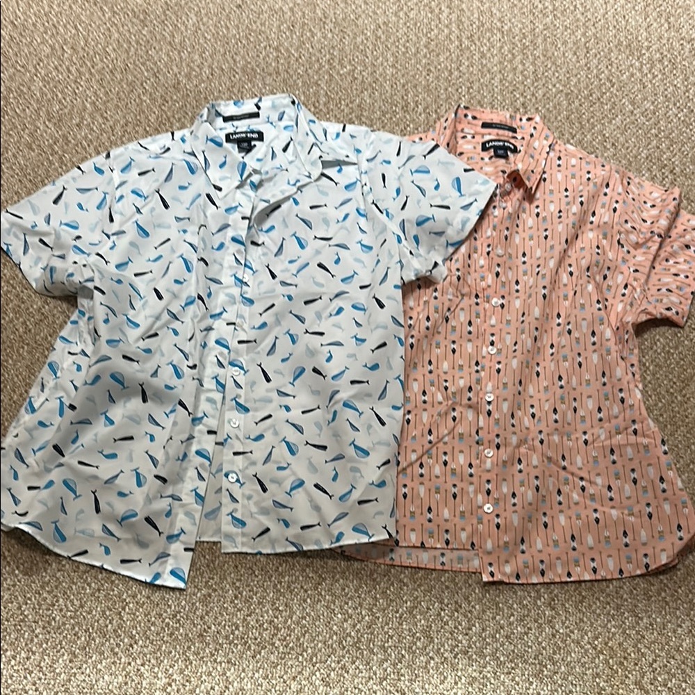 Patterned Short Sleeve button down Shirts - Blue and Orange